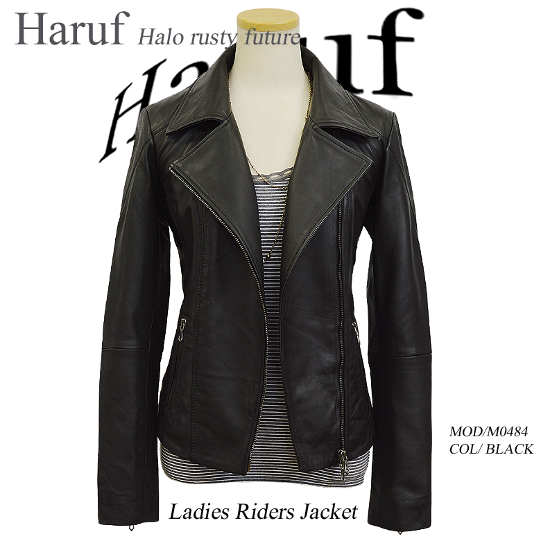 Haruf　ライダース　ジャケット　ダブル　M　レザー　黒　ラムレザー