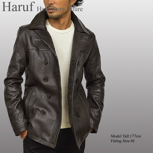 Haruf ピーコート レザージャケット 革ジャン メンズ 本革 レザー ...