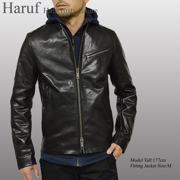 Haruf　ライダース　ジャケット　ダブル　M　レザー　黒　ラムレザー