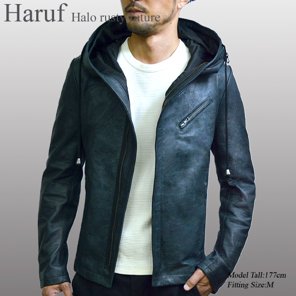 Haruf　ライダース　ジャケット　ダブル　M　レザー　黒　ラムレザー